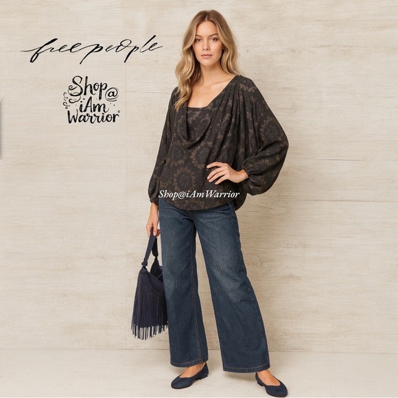 Free People print boho peasant cowl draped top *shop@iamwarrior - Picture 1 of 11